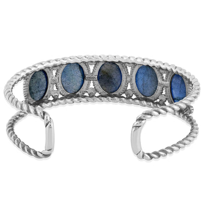 Sterling Silver Labradorite Rope Design 5-Stone Cuff Bracelet