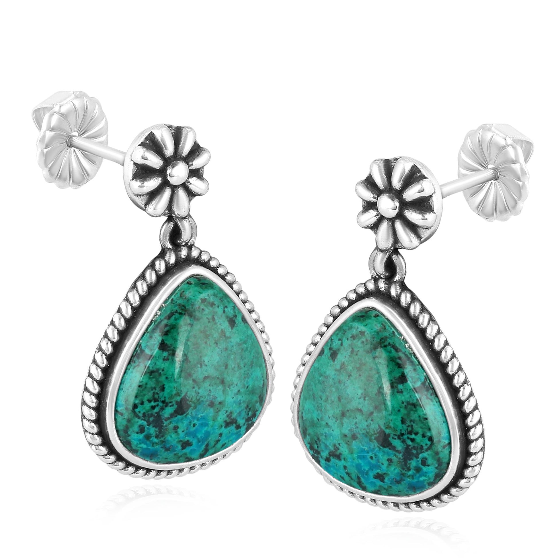 Sterling Silver Chrysocolla Trillion Cut Post Earrings
