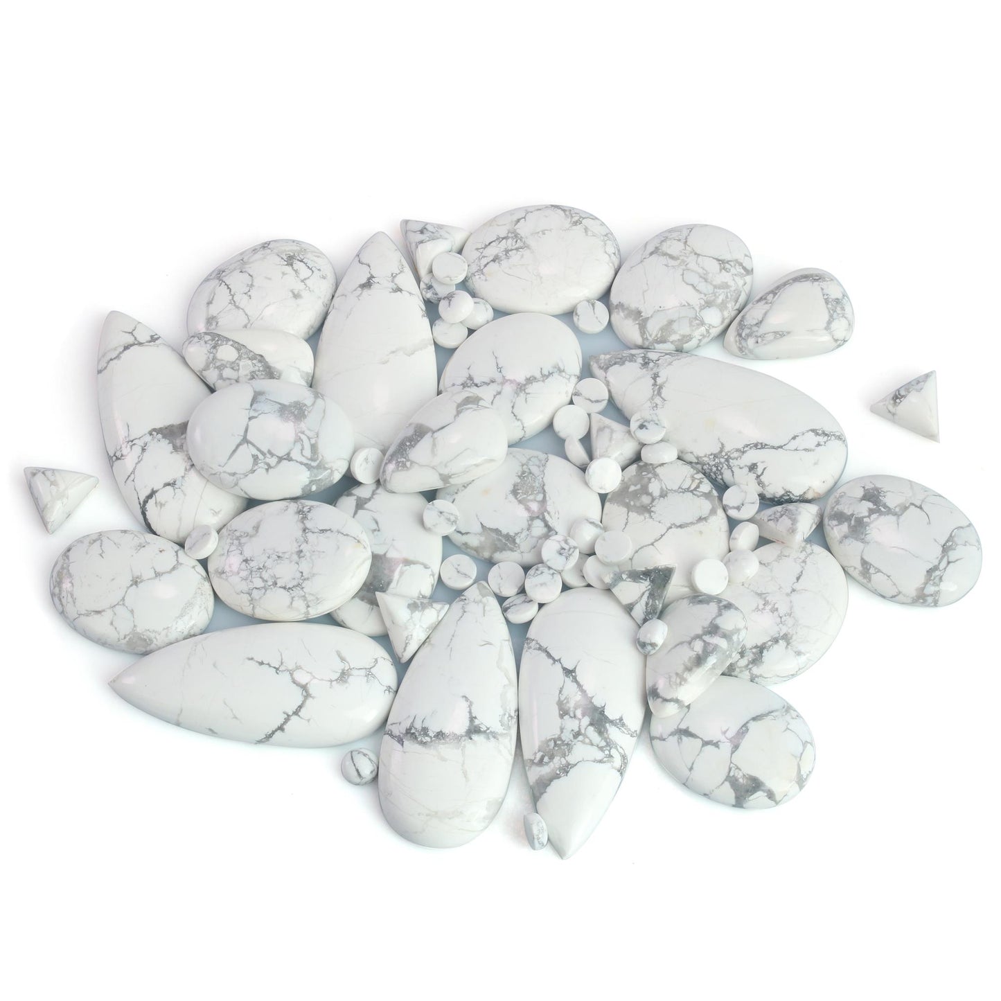 Sterling Silver White Howlite 3-Stone Ring, Sizes 5 to 11