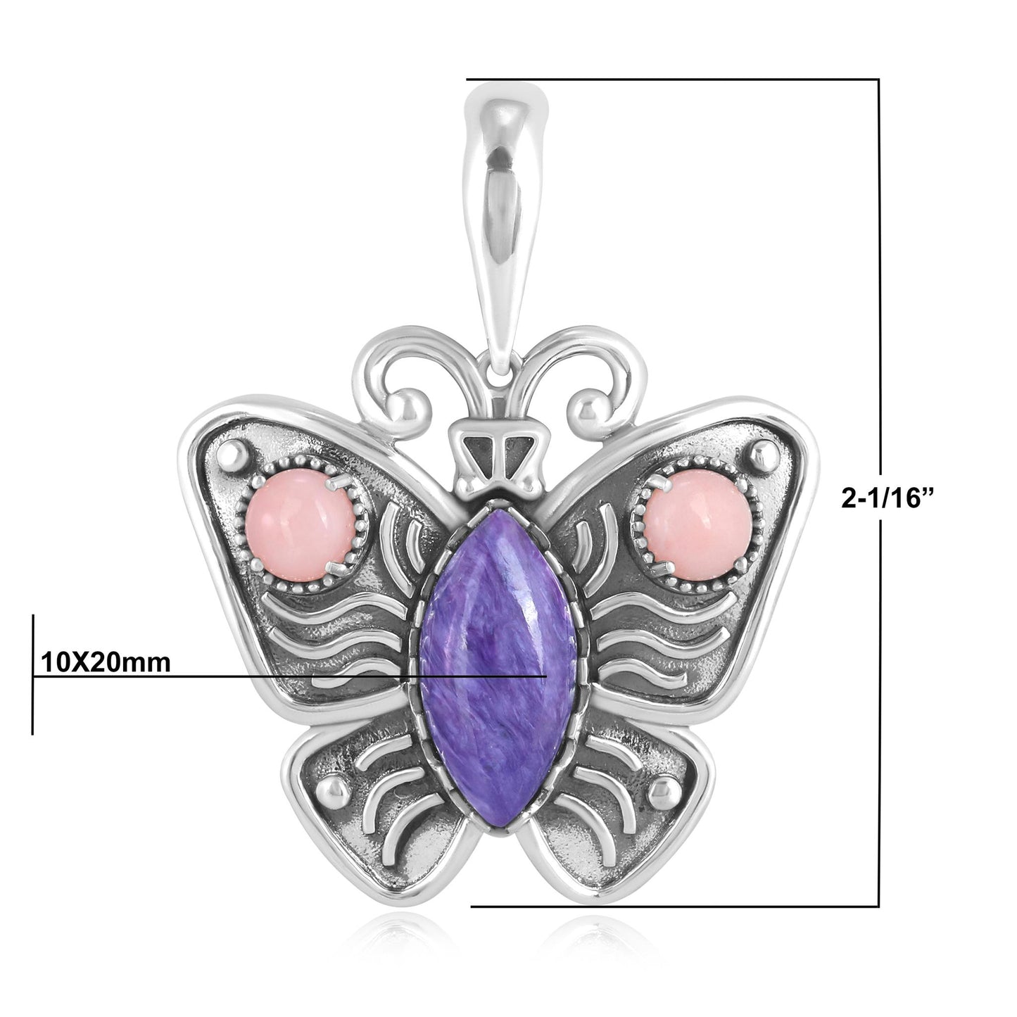 Sterling Silver Charoite and Pink Opal Butterfly Pendant Enhancer