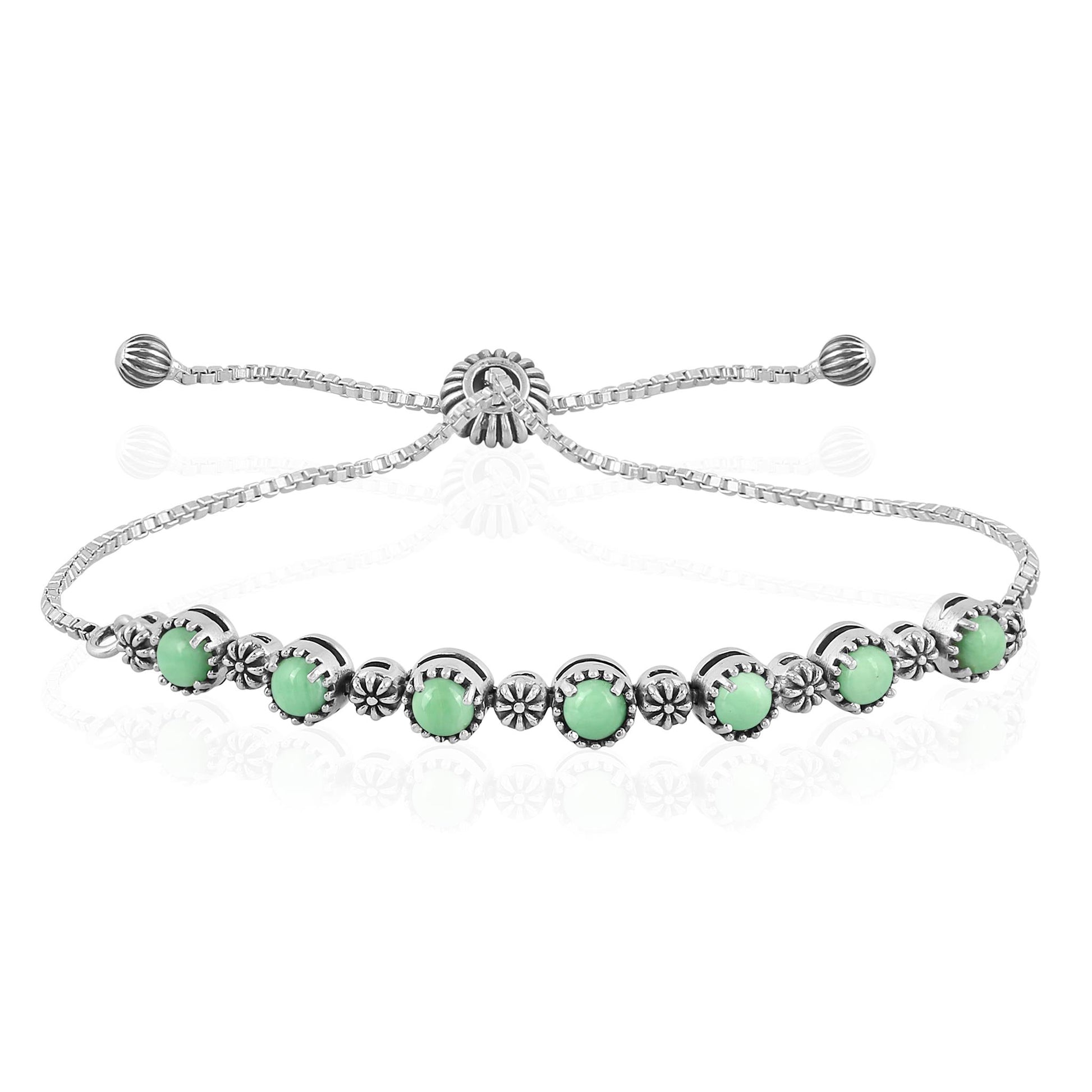 Sterling Silver Variscite Adjustable Friendship Bracelet