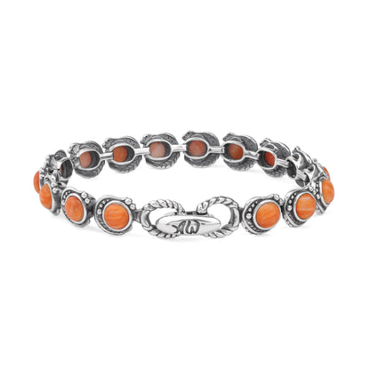 LIMITED EDITION! Sterling Silver Orange Spiny Oyster Round Cabochon Tennis Bracelet, Sizes Small to Large