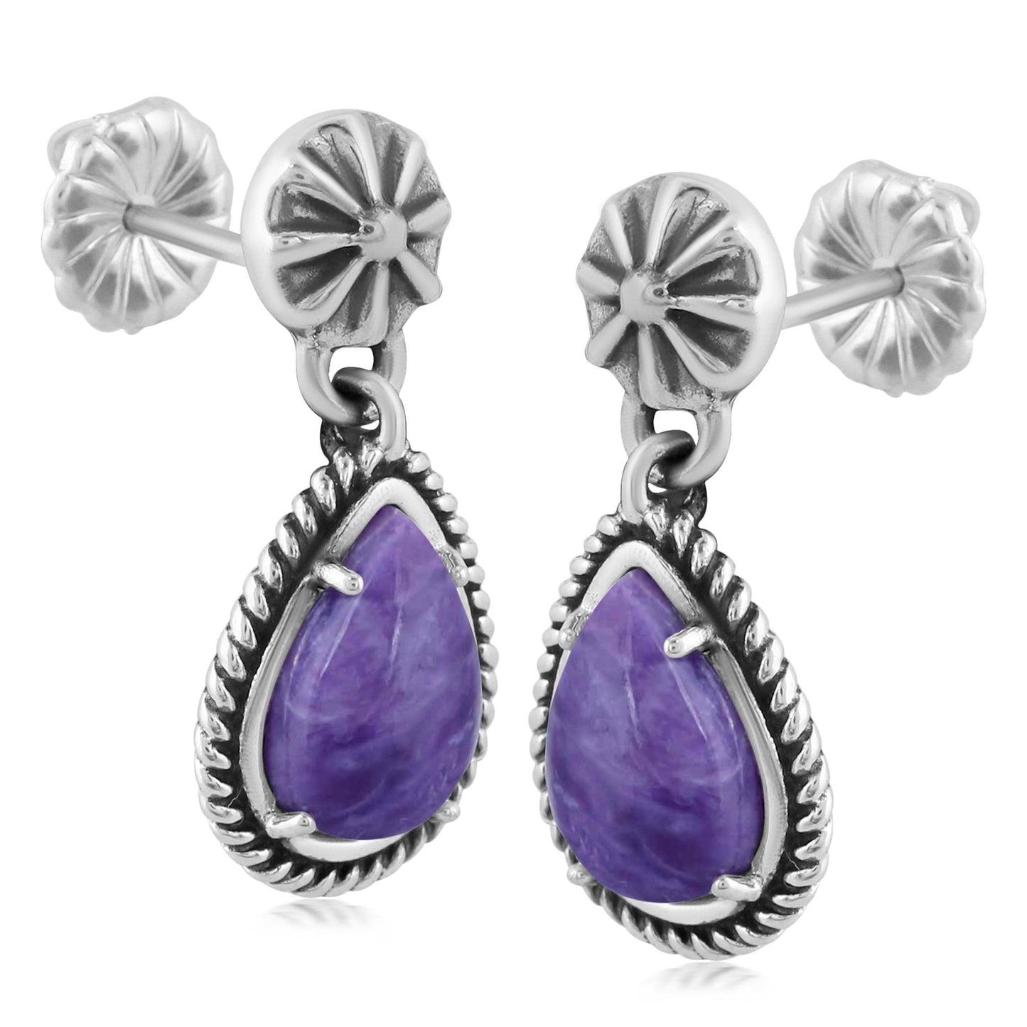 EXCLUSIVELY OURS! Sterling Silver Charoite Pear-Cut Dangle Earrings