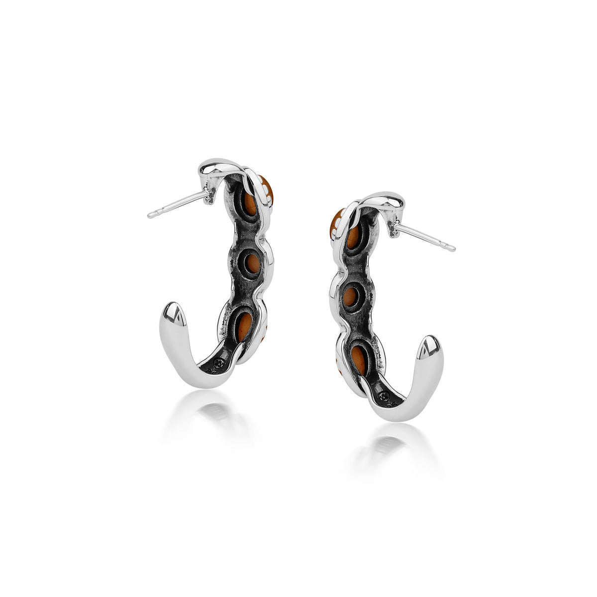 EXCLUSIVELY OURS! Sterling Silver Orange Spiny Oyster Pear and Round Cut Hoop Earrings