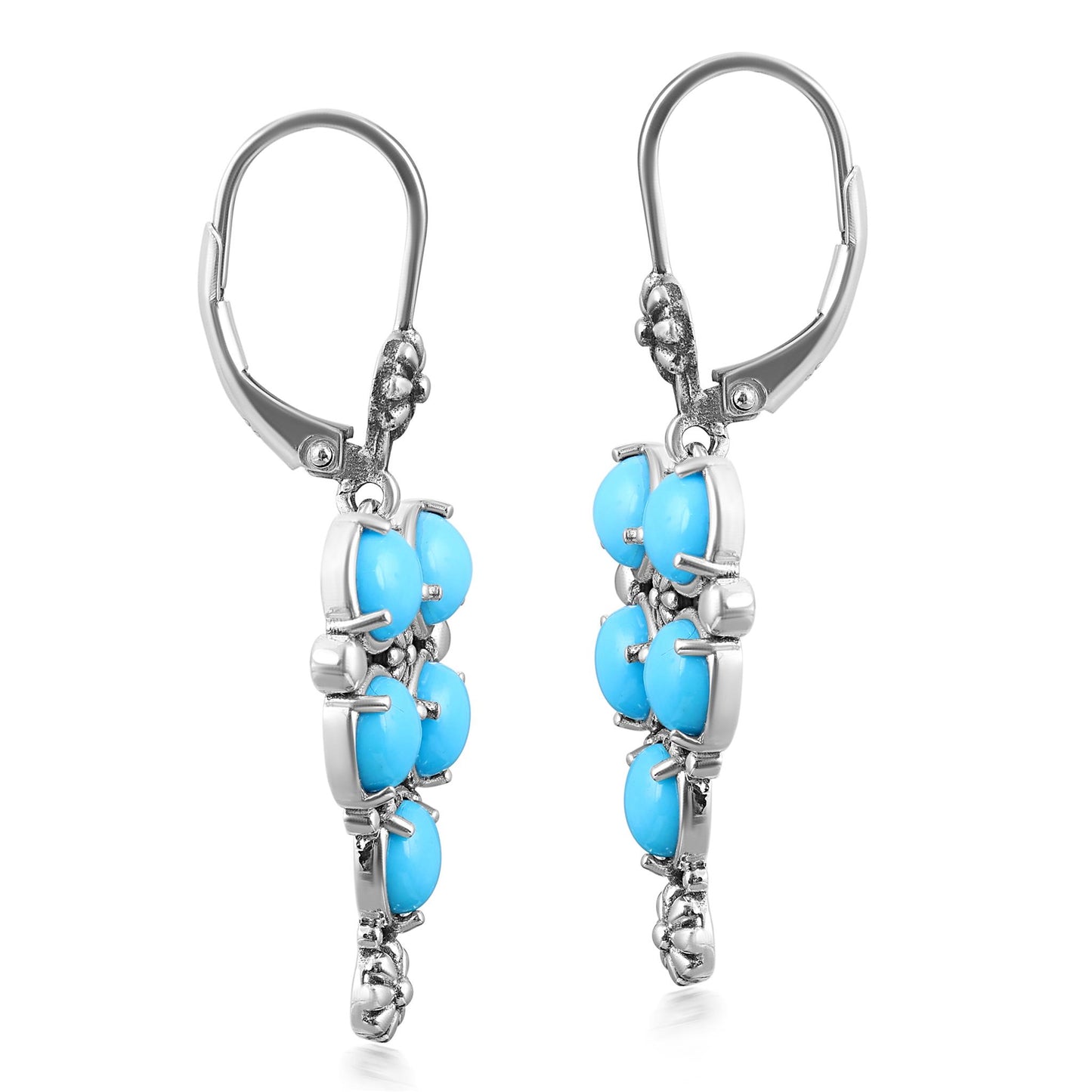 EXCLUSIVELY OURS! Sterling Silver Sleeping Beauty Turquoise Concha Cluster Lever Back Earrings