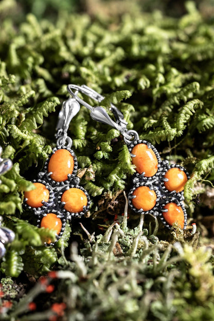 Genuine Orange Spiny Oyster Sterling Silver Lever Back Earrings