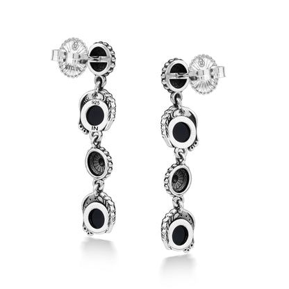 EXCLUSIVELY OURS! Sterling Silver Black Onyx Leaf and Flower Dangle Earrings