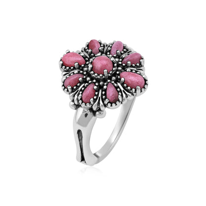  Sterling Silver Rhodonite Flower Cluster Ring, Sizes 5 to 10