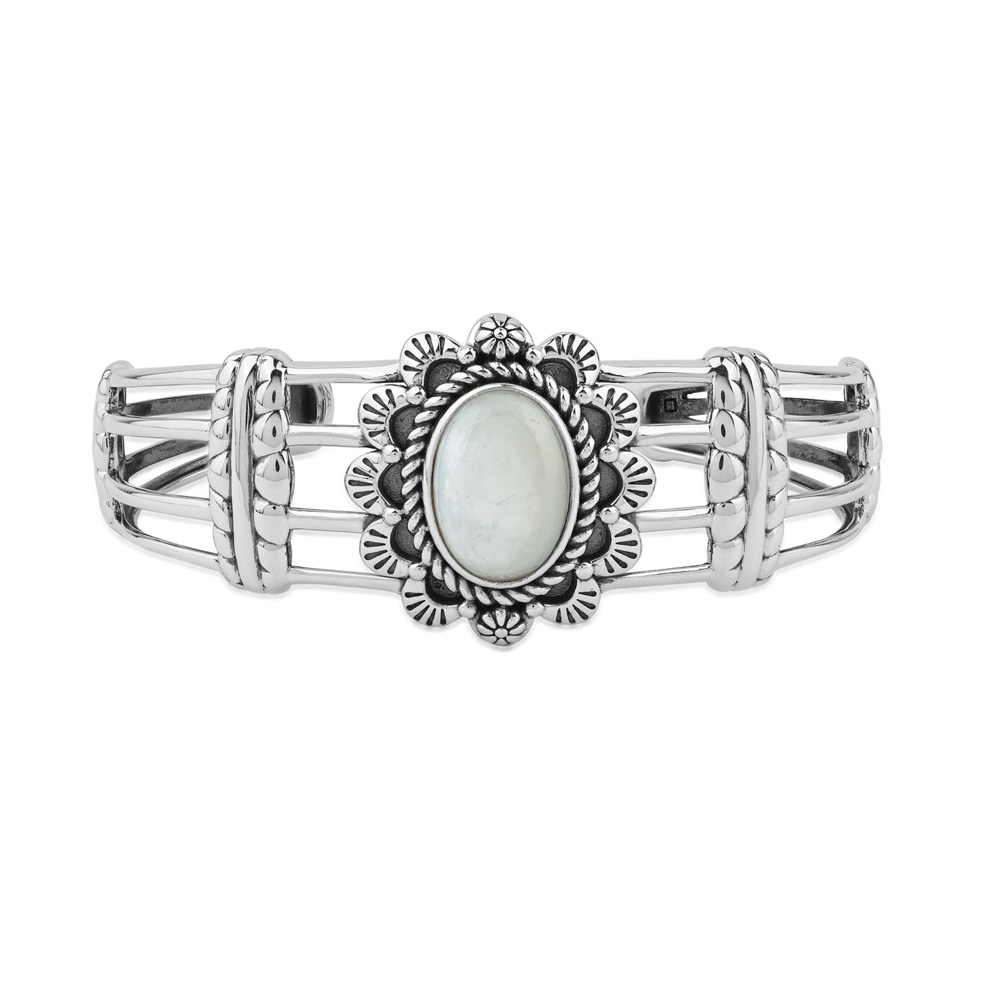  Sterling Silver White Mother of Pearl Oval Scallop Open Cuff Bracelet