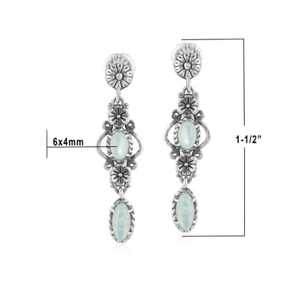 Sterling Silver White Mother of Pearl Gemstone Floral Dangle Earrings