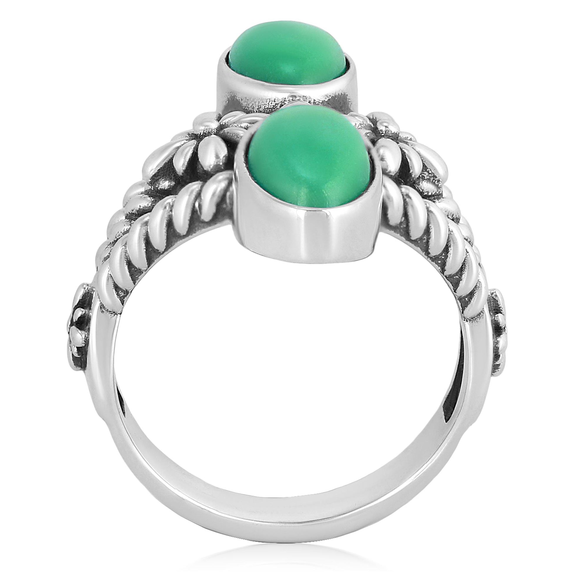 Sterling Silver Chrysoprase North - South Oval Concha Flower Ring