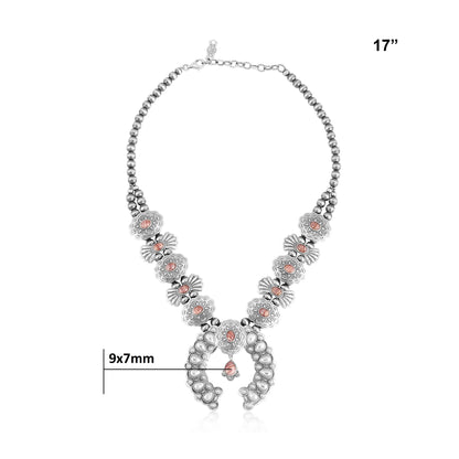 Sterling Silver Rhodochrosite Concha Butterfly Squash Blossom Necklace