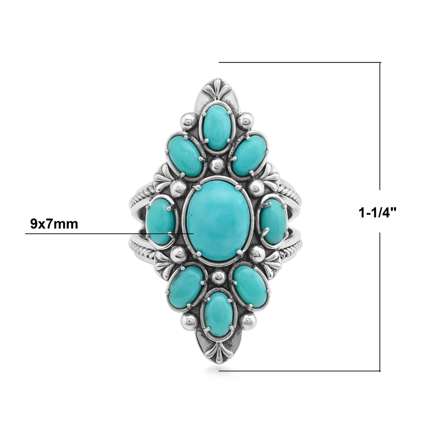 Sterling Silver Kingman Turquoise Santa Fe Cluster Ring