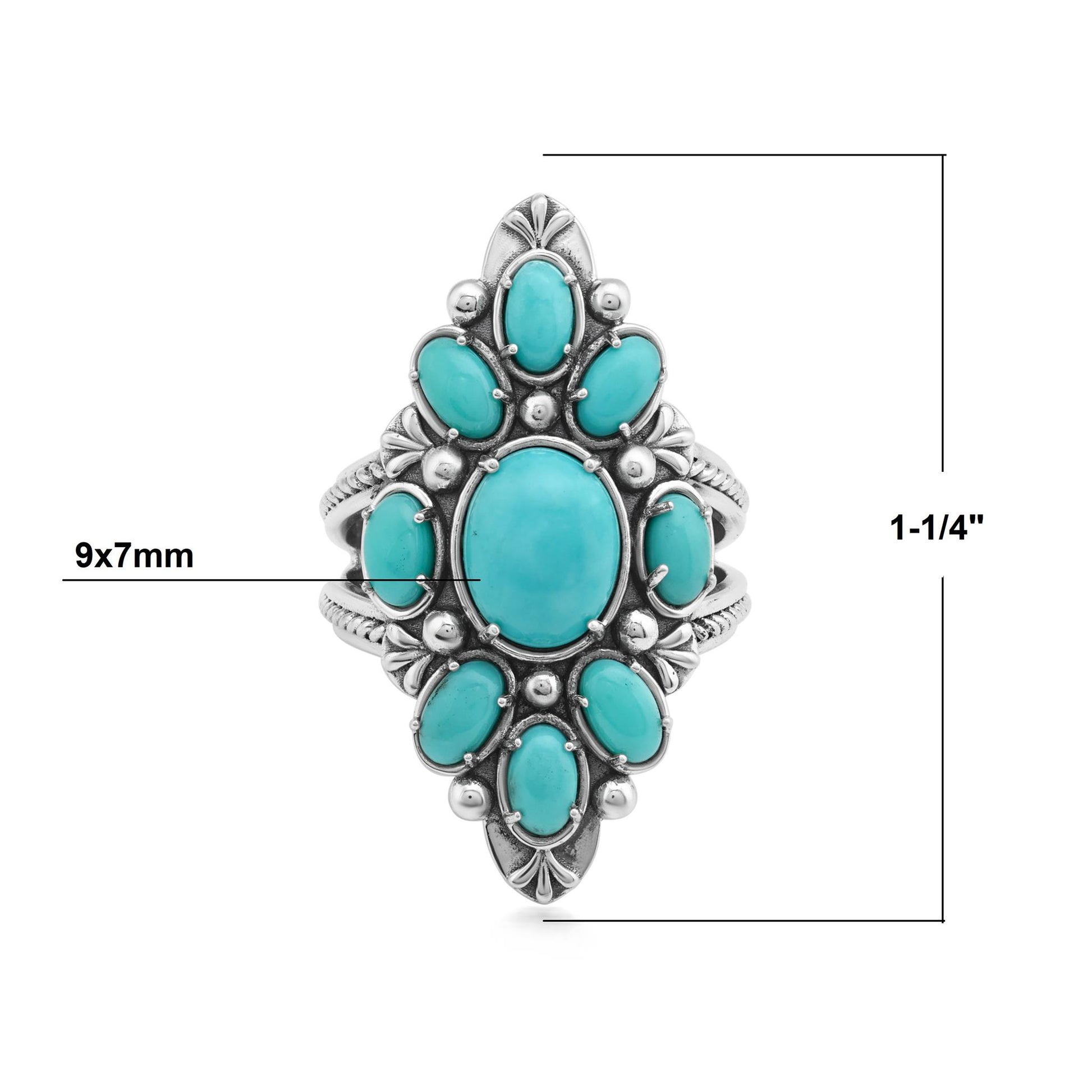 Sterling Silver Kingman Turquoise Santa Fe Cluster Ring