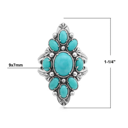 Sterling Silver Kingman Turquoise Santa Fe Cluster Ring