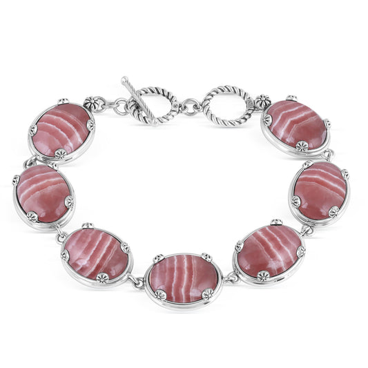 Sterling Silver Rhodochrosite Oval Cabochon Toggle Bracelet