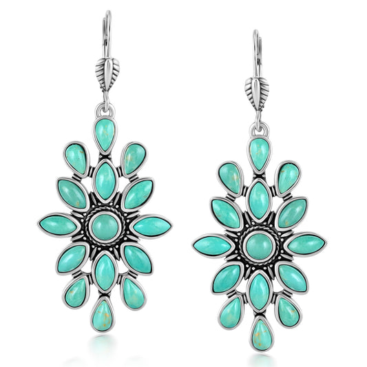 Sterling Silver Green Turquoise Cluster Dangle Earrings