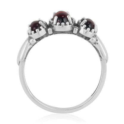 Sterling Silver Garnet 3-Stone Fan Ring