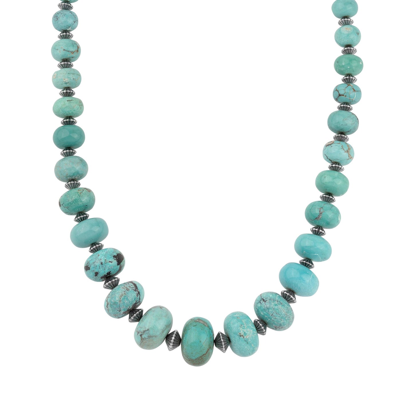 Sterling Silver Kingman Turquoise Graduated Rondelle Bead Chunky Necklace