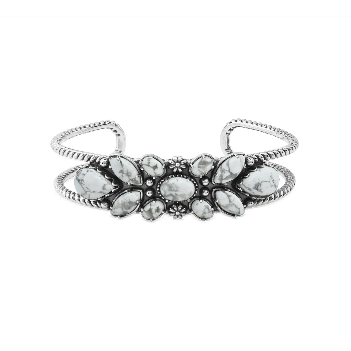 EXCLUSIVELY OURS! Sterling Silver White Howlite Cluster Cuff Bracelet