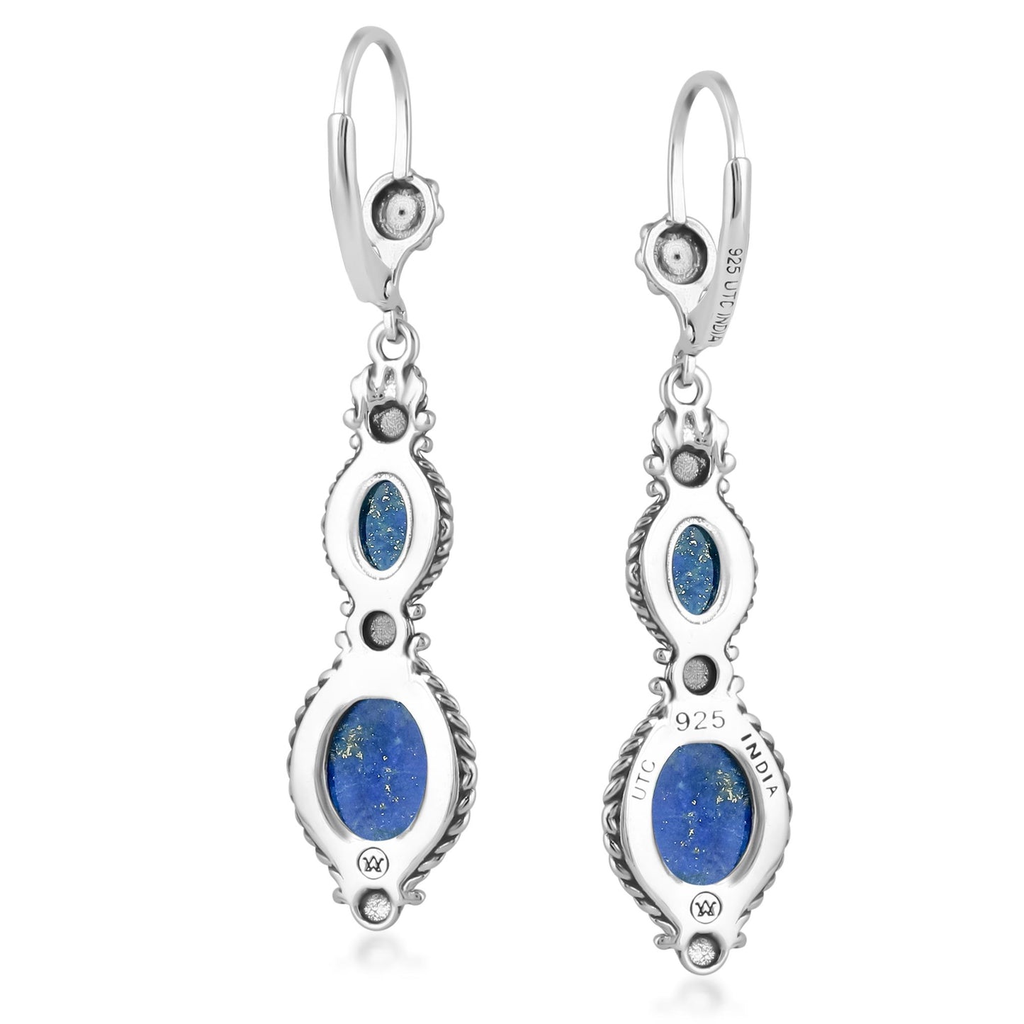 Sterling Silver Lapis Oval Cut Dangle Earrings