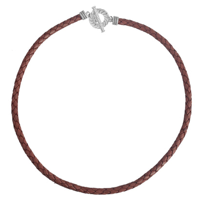 EXCLUSIVELY OURS! Sterling Silver Braided Rust Leather Toggle Necklace, 16 to 20 Inches