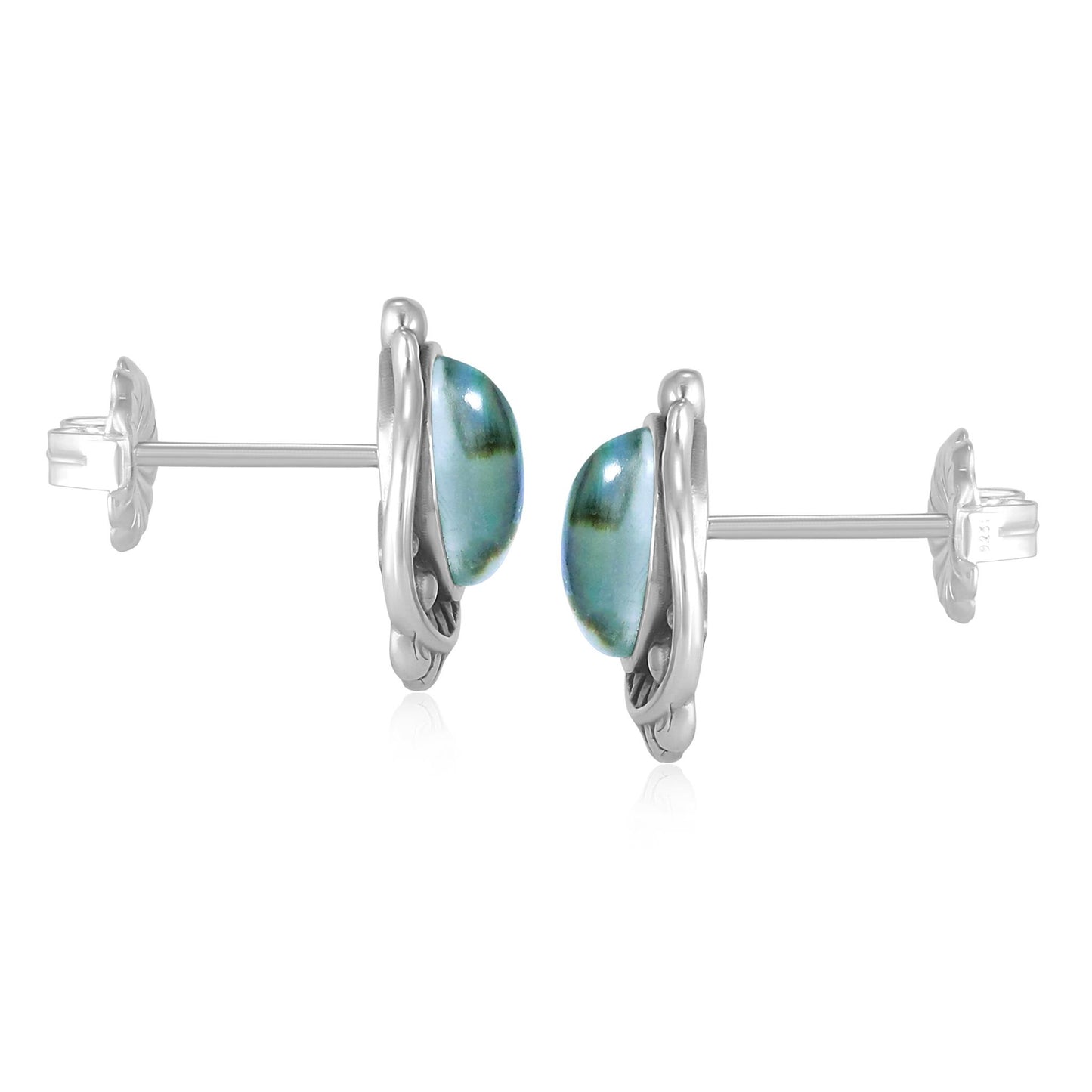 Sterling Silver Abalone Shell Leaf Design Button Earrings