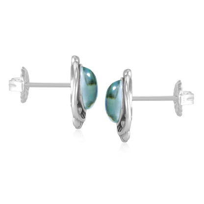 Sterling Silver Abalone Shell Leaf Design Button Earrings