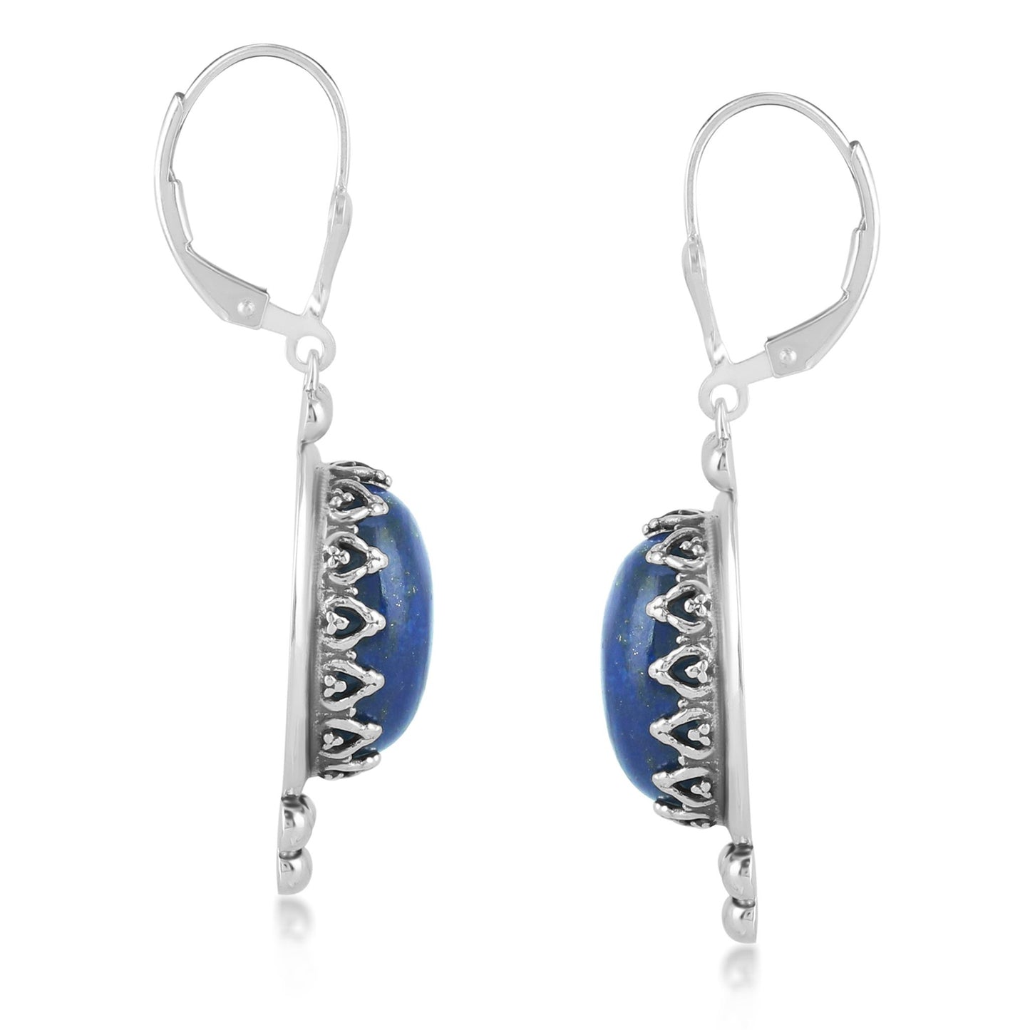 Sterling Silver Lapis Gemstone Crown Detail Lever Back Earrings