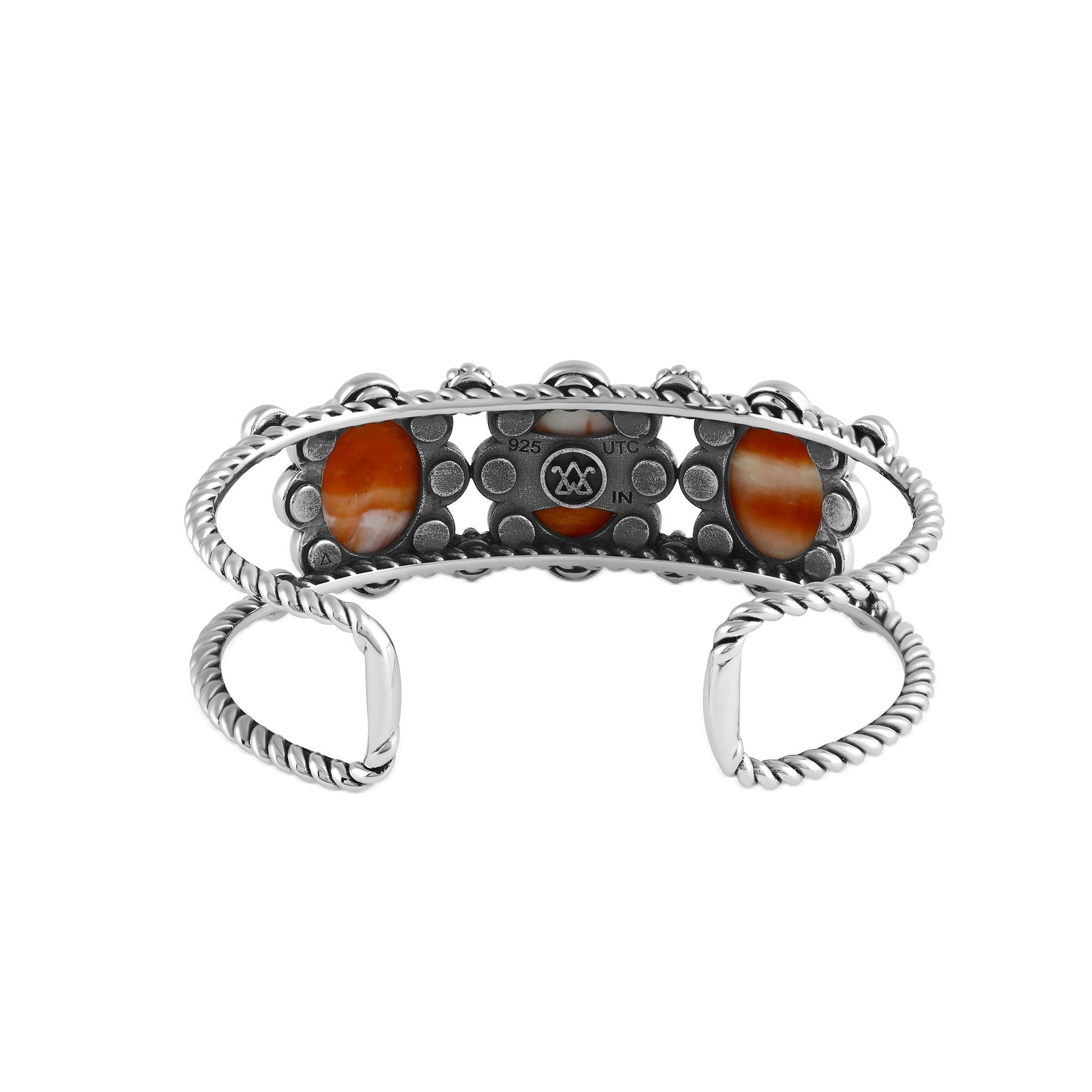 Sterling Silver Orange Spiny Oyster Oval Scallop Concha Cuff Bracelet