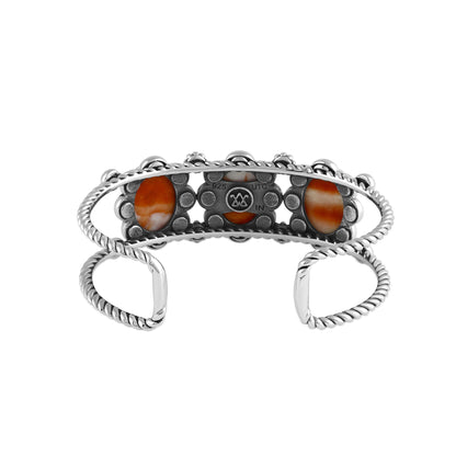 Sterling Silver Orange Spiny Oyster Oval Scallop Concha Cuff Bracelet