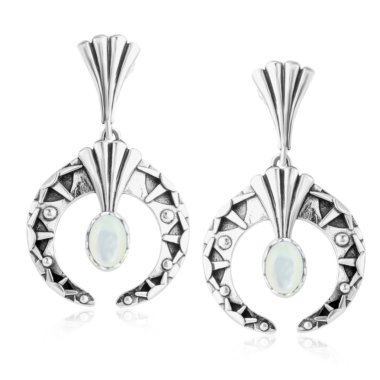 Sterling Silver Mother of Pearl Fritz Casuse Oval Gemstone Naja Earrings