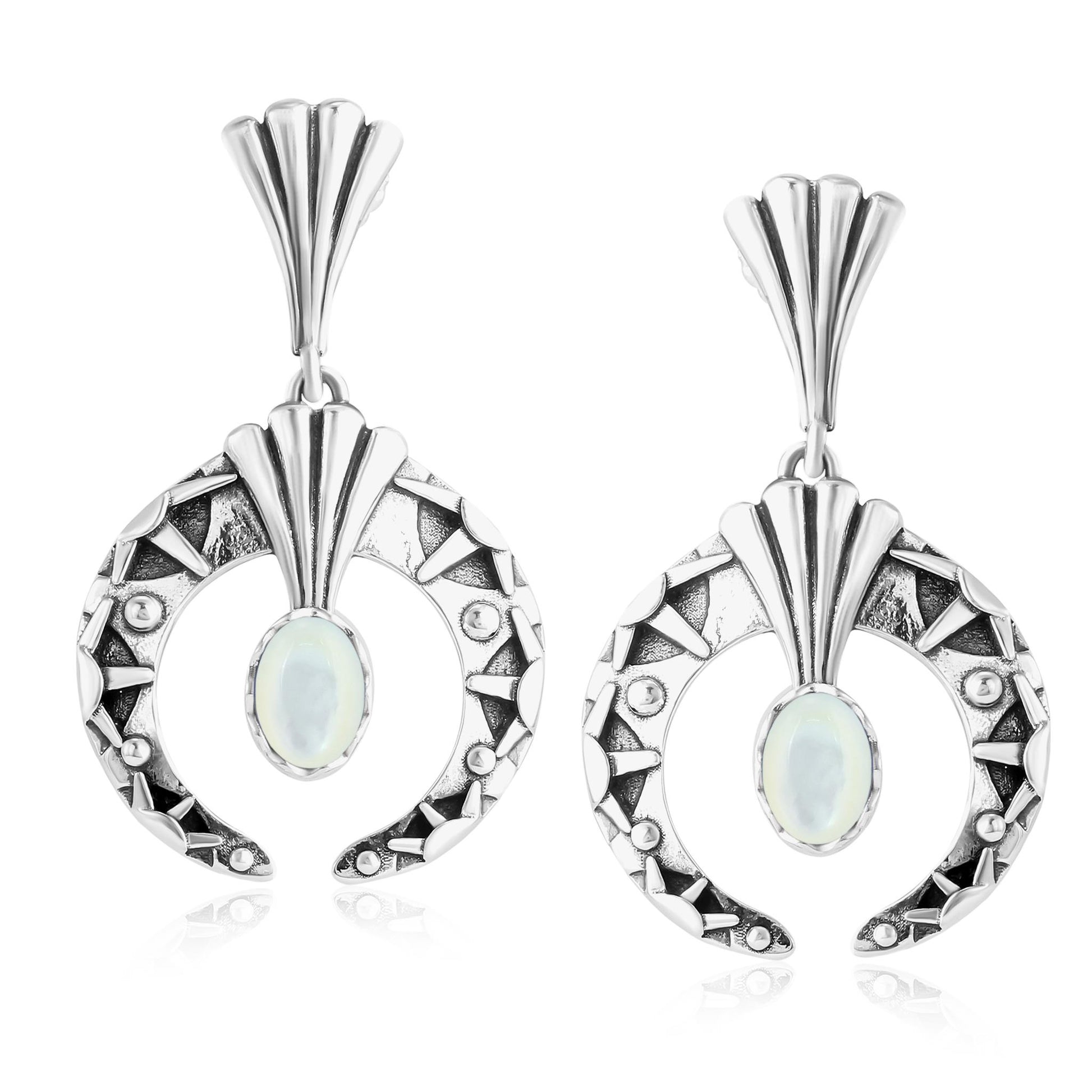 Sterling Silver Mother of Pearl Fritz Casuse Oval Gemstone Naja Earrings