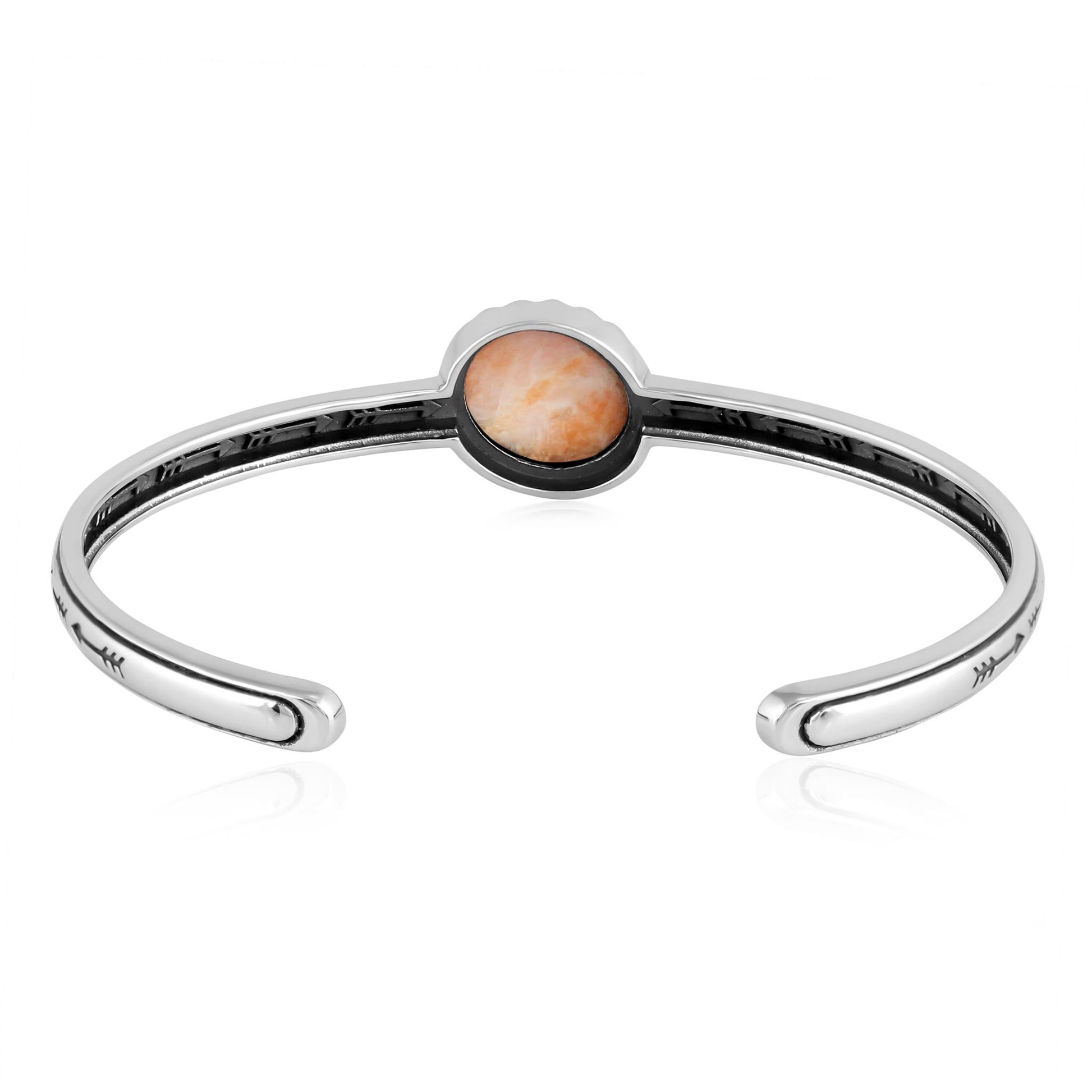 Sterling Silver Orange Spiny Oyster Oval Cut Stackable Cuff Bracelet, Sizes Small to Large