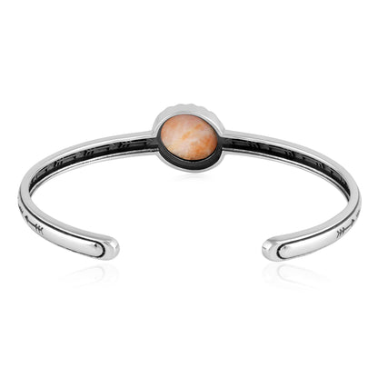 Sterling Silver Orange Spiny Oyster Oval Cut Stackable Cuff Bracelet, Sizes Small to Large