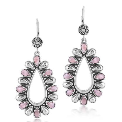 Sterling Silver Rhodochrosite Open Teardrop Pear-Cut Dangle Earrings