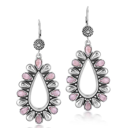 Sterling Silver Rhodochrosite Open Teardrop Pear-Cut Dangle Earrings