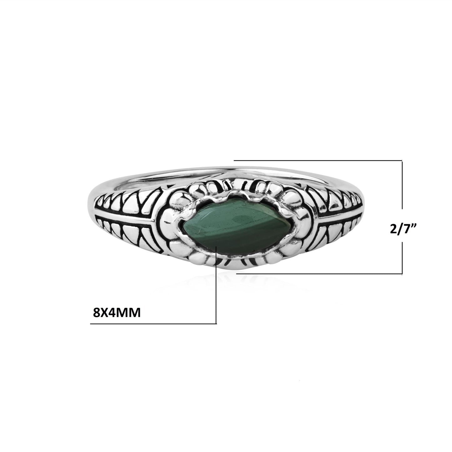  Sterling Silver Malachite Marquise-Cut Etched Ring
