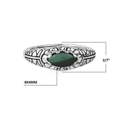  Sterling Silver Malachite Marquise-Cut Etched Ring