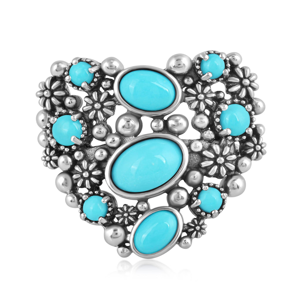 Sterling Silver Sleeping Beauty Turquoise Heart Ring, Sizes 5 to 11