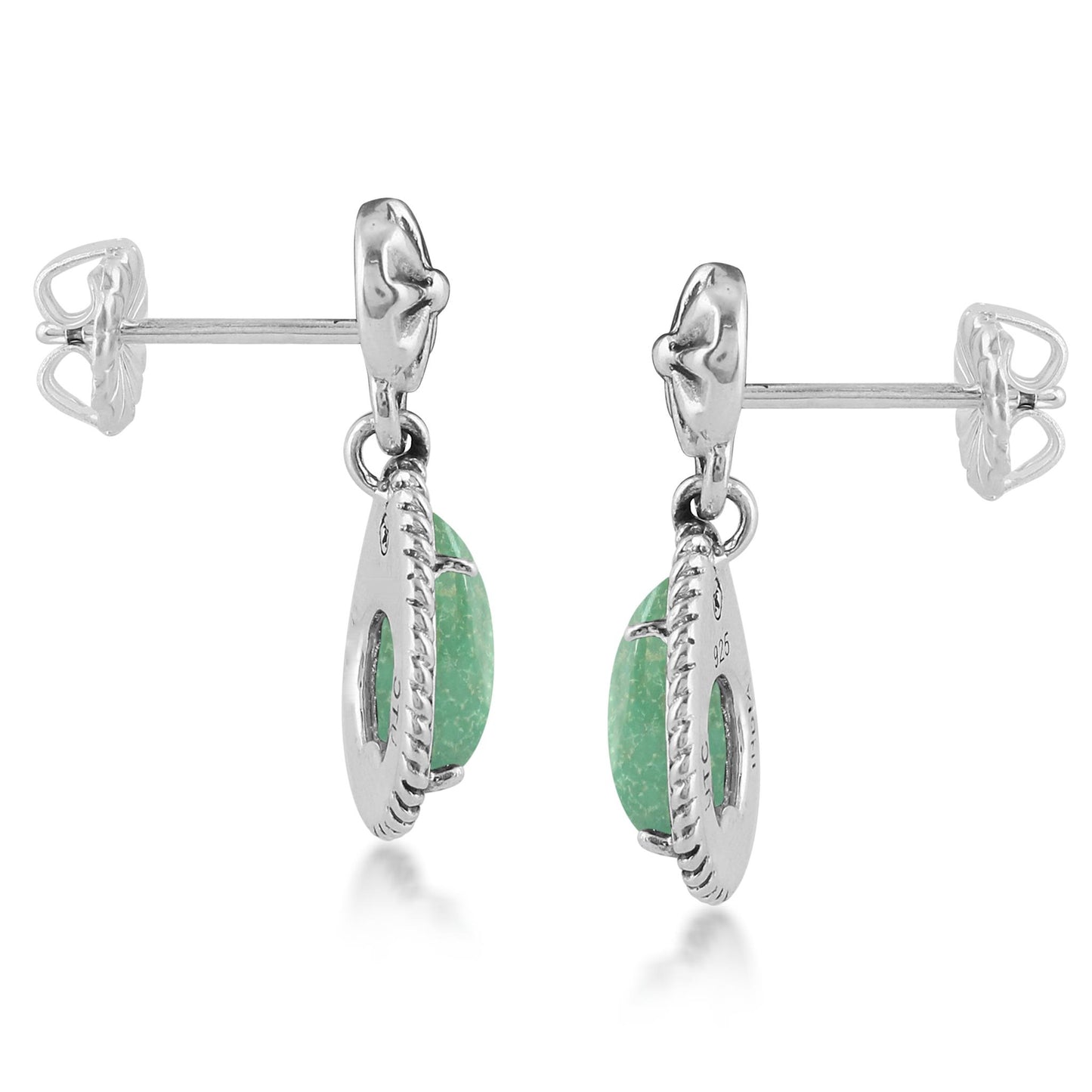 EXCLUSIVELY OURS! Sterling Silver Green Turquoise Pear-Cut Dangle Earrings