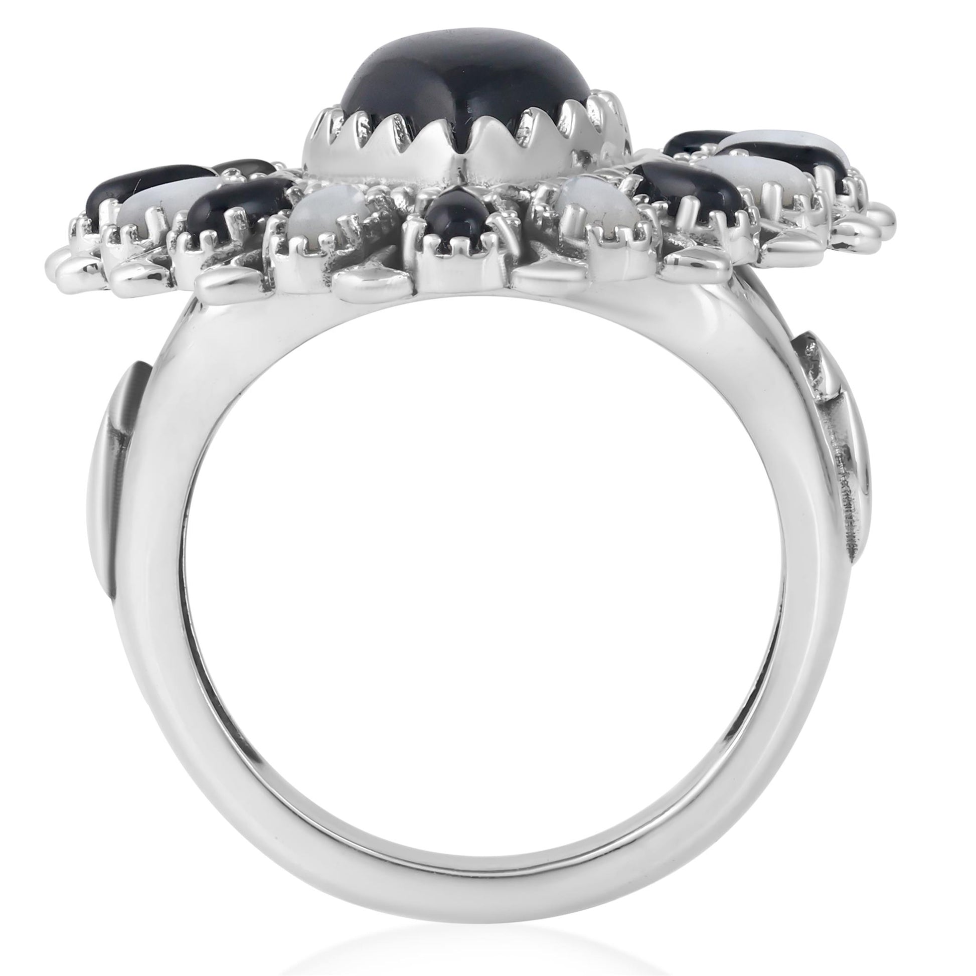 LIMITED EDITION! Sterling Silver Black Onyx and White Mother of Pearl Pear-Shaped Cluster Ring
