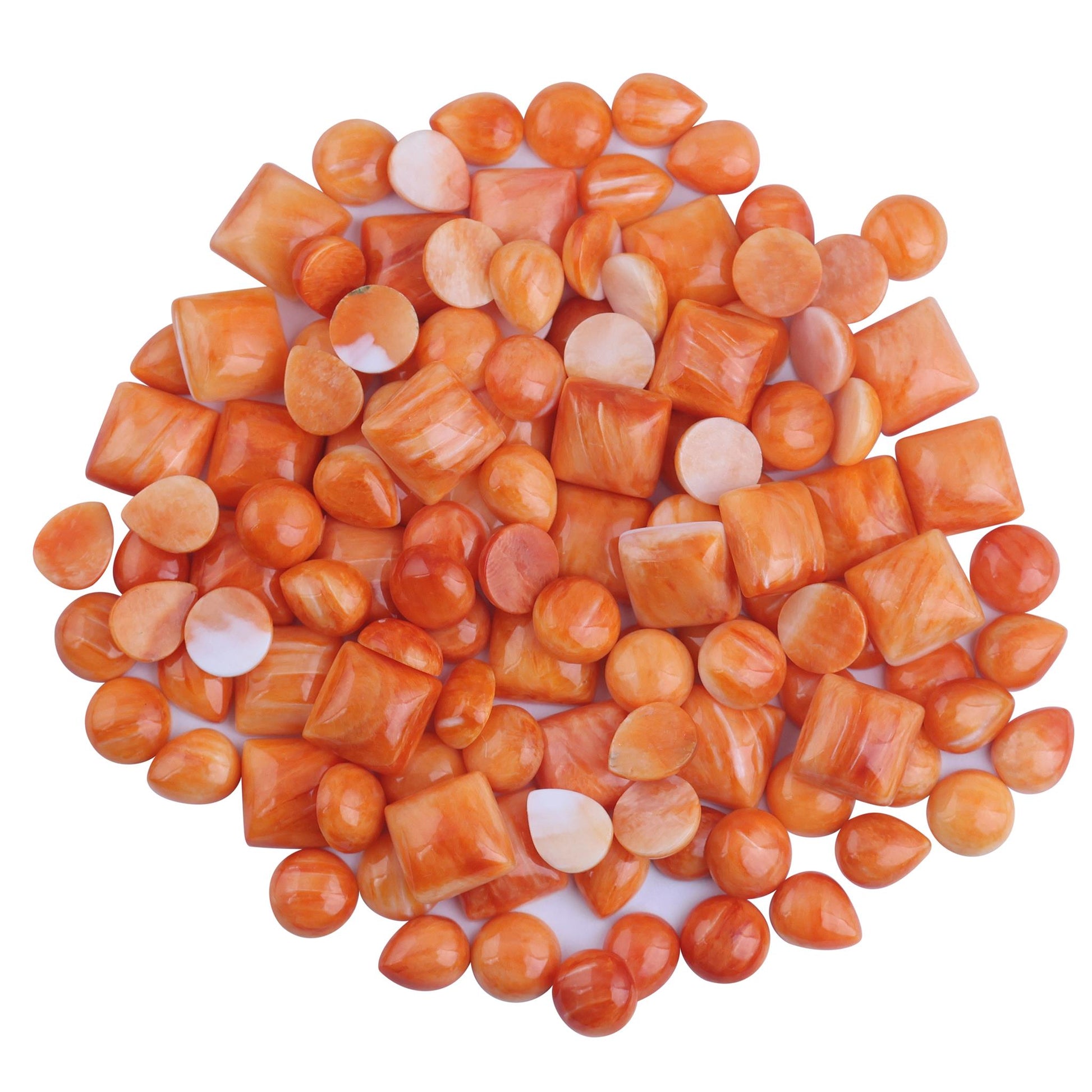 Sterling Silver Orange Spiny Oyster Oval 3 Stone Concha and Bead Ring