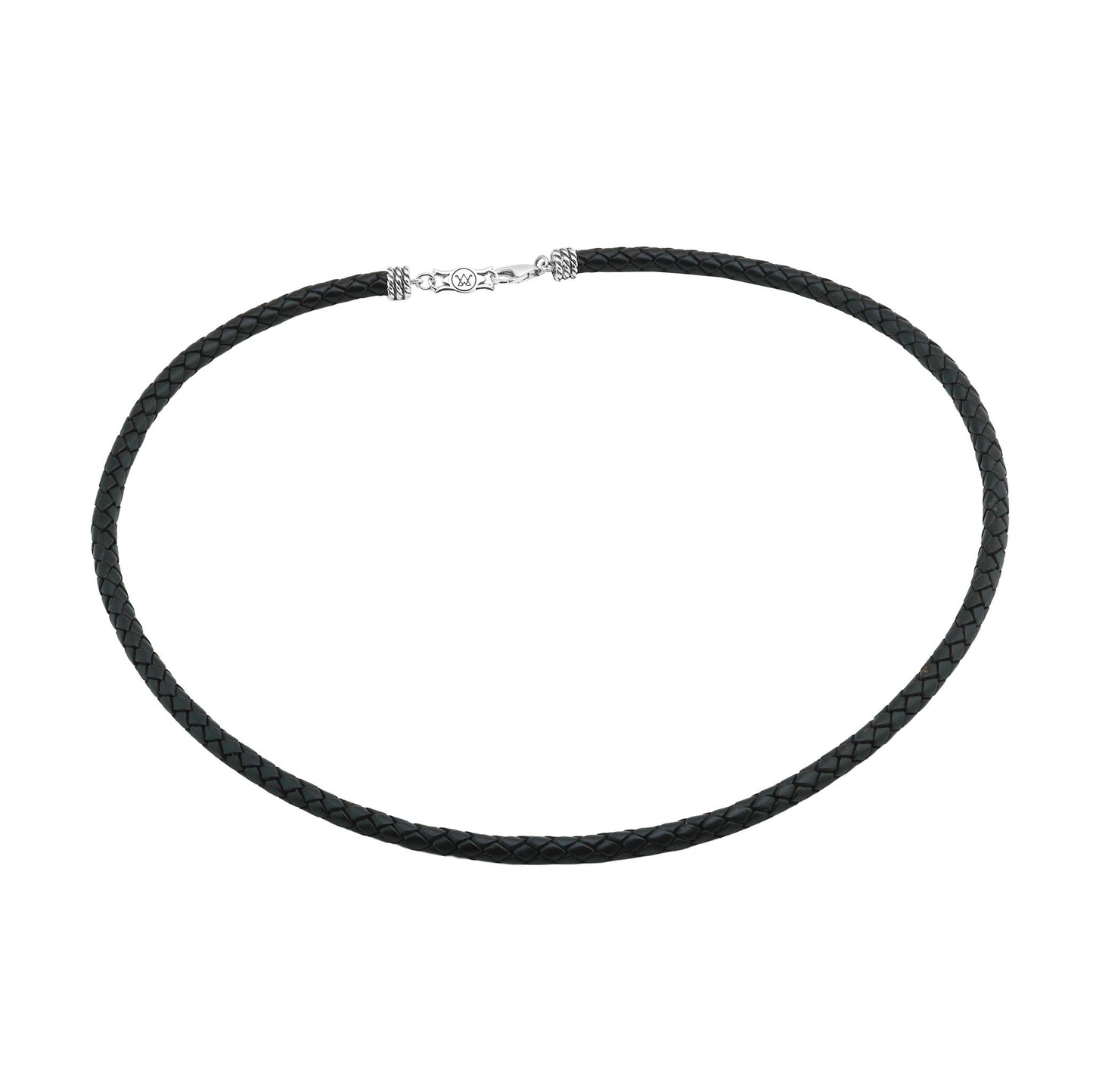 Braided Black Leather Sterling Silver Necklace