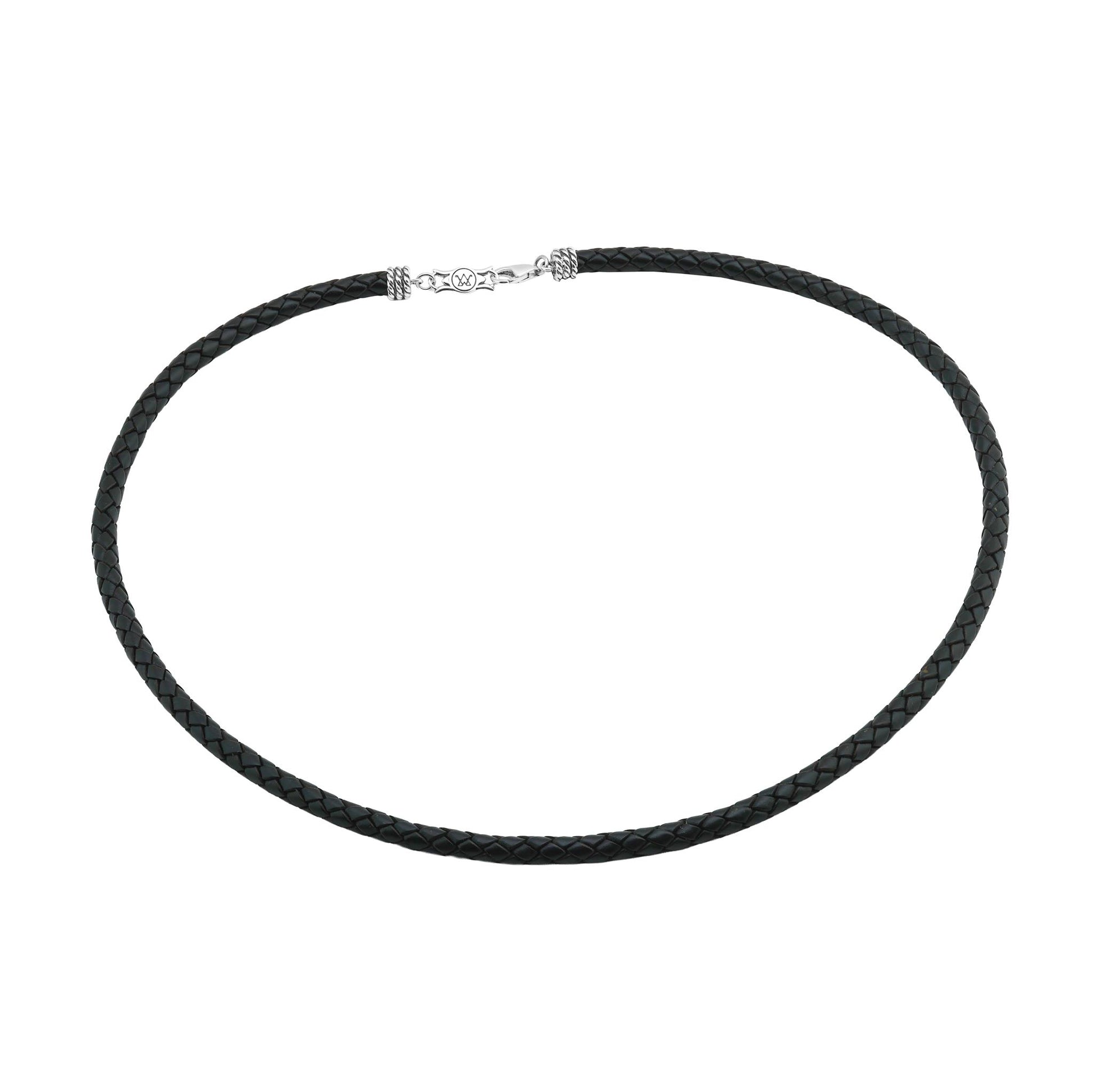 Braided Black Leather Sterling Silver Necklace