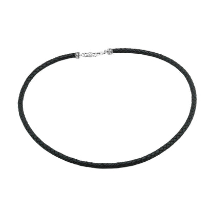 Braided Black Leather Sterling Silver Necklace