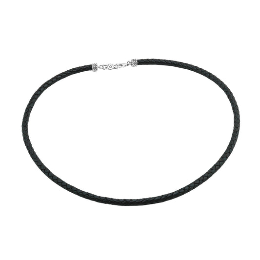 Braided Black Leather Sterling Silver Necklace