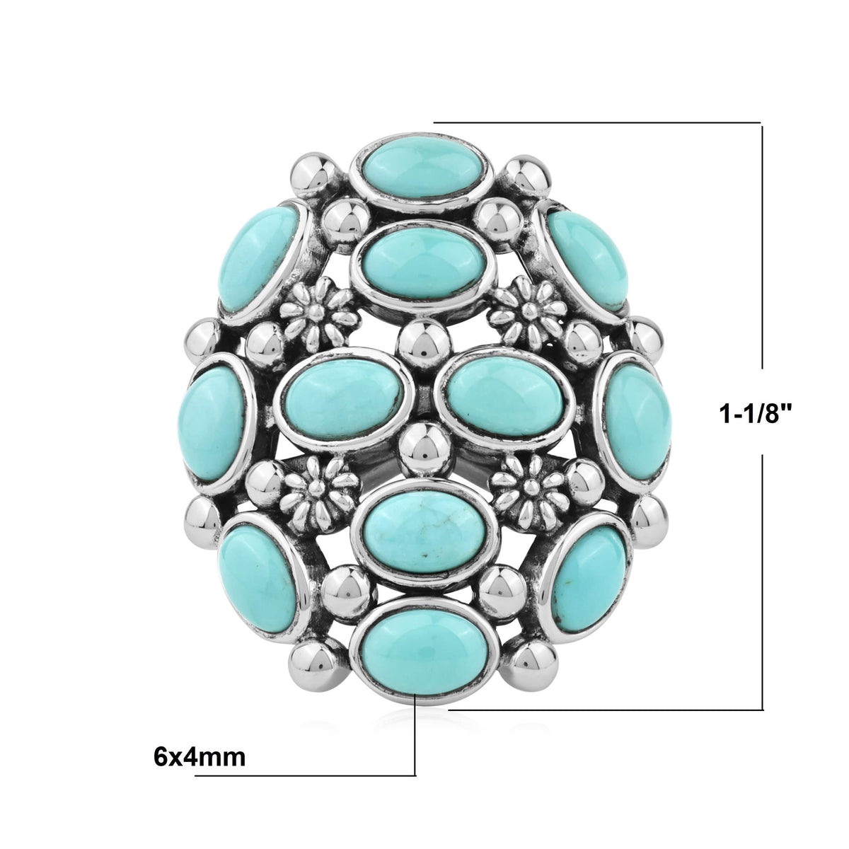 Sterling Silver Kingman Turquoise Oval 12-Stone Cluster Ring