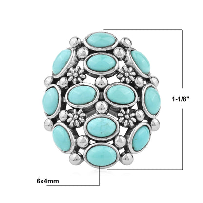 Sterling Silver Kingman Turquoise Oval 12-Stone Cluster Ring