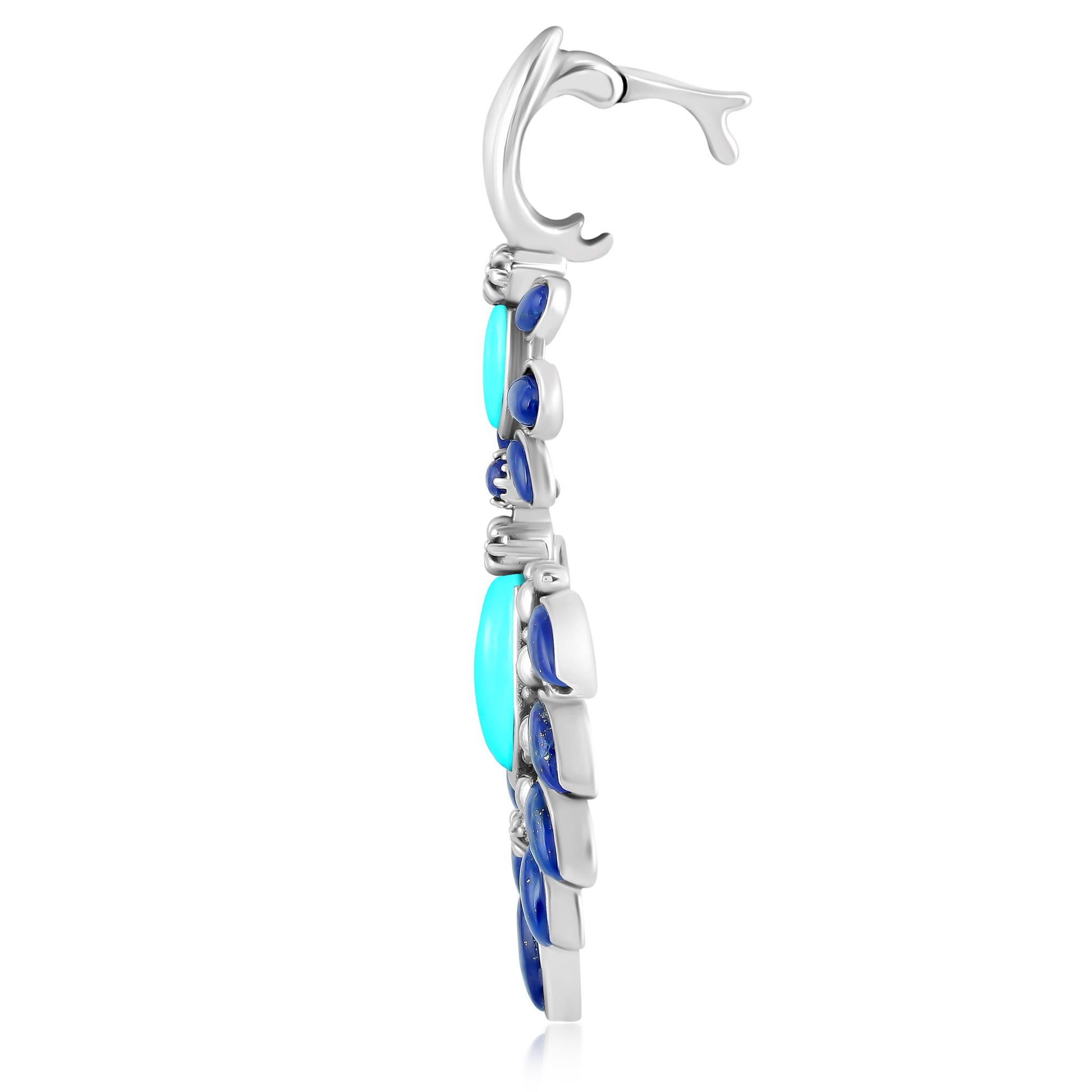 EXCLUSIVELY OURS! Sterling Silver Kingman Turquoise and Lapis Oval and Marquise Pendant Enhancer